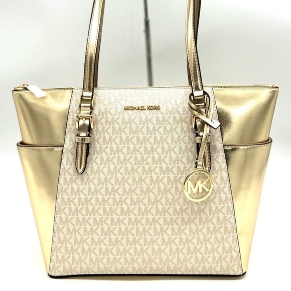Michael Kors Large Charlotte TZ Tote Bag Pale Gold